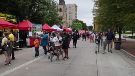 Gente-Caminando-Al-Gusto-Del-Evento-De-Madison-En-Madison,-Wisconsin-Con-Video-Cardán-Caminando-Hacia-Adelante