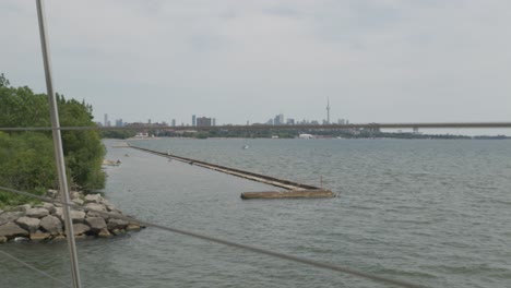 View-of-Toronto-city,-Lakeshore-Bridge-and-CN-Tower-4k