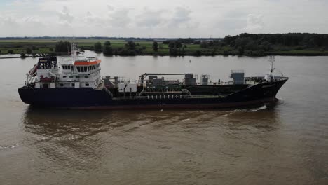 Aerial-Starboard-View-Of-Speciality-Oil-Tanker-Navigating-Oude-Maas