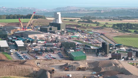 Woodsmith-Polyhalite-Mine,-Whitby---Aerial-Footage,-Clip-2,-Movement:-Descend-with-upward-pan