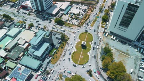 Victoria-Island-Lagos,-Nigeria---24-June-2021:-Drone-view-of-major-roads-and-traffic-in-Victoria-Island-Lagos-showing-the-cityscape,-offices-and-residential-buildings