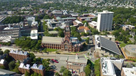 Amazing-Aerial-Shot-Orbiting-Above-Annenberg-Hall,-Sanders-Theatre