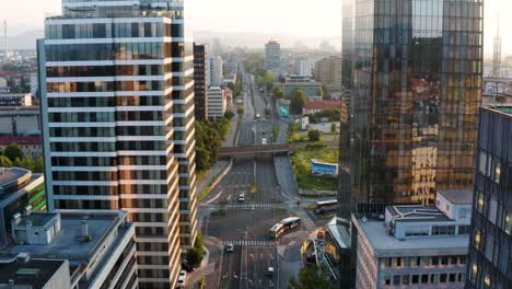 Skyscrapers-At-Slovenska-Road-Near-The-Intersection-In-Downtown-Ljubljana,-Slovenia