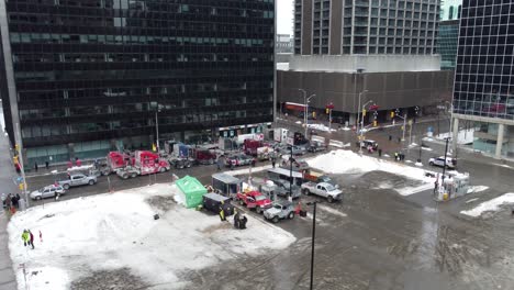 Part-of-the-convoy-of-trucks-in-protest-against-the-covid-vaccine-passport,-Freedom-convoy-2022