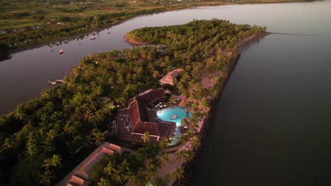 Drone-circling-Doubletree-Resort-in-Fiji-at-sunrise