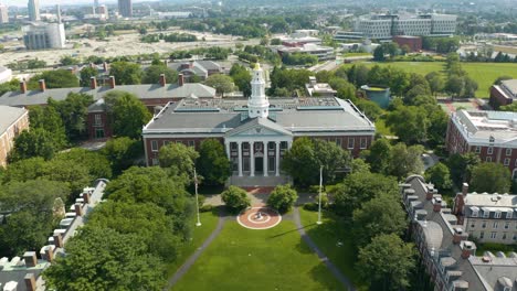 Vista-Aérea-A-Vista-De-Pájaro-De-La-Escuela-De-Negocios-De-Harvard-En-Verano