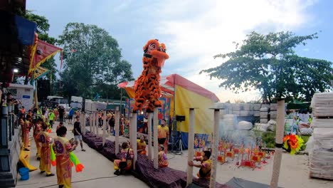 Espectáculo-De-Danza-Del-León-En-Singapur,-Uhd