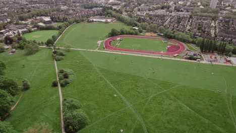 London-City-Aerial-View-from-Parliament-Hill-Flying-by-around-Belsize-Park,-Kentish-Town,-Chalk-Farm,-Camden-Town-Suburban-Neighborhood-Cityscape-in-England,-UK