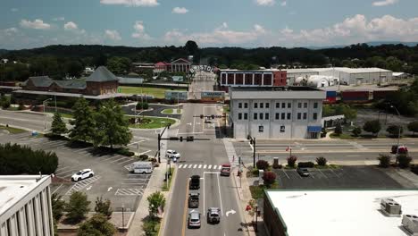 Aerial-flyover-of-Bristol-Tennessee,-Virginia-Sign