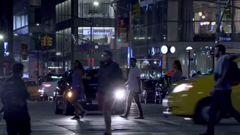 Busy-summer-night-time-traffic-in-New-York-City-street