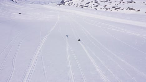 Aerial-view-over-snowy-mountain-landscape