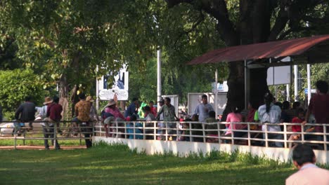 Gente-Esperando-Afuera-Del-Hospital-Debajo-De-Un-árbol