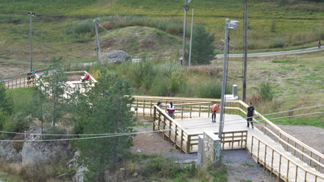 Exercise-stairs-at-public-outdoor-training-center,-in-Vaasa,-Finland,-Handheld-long-shot