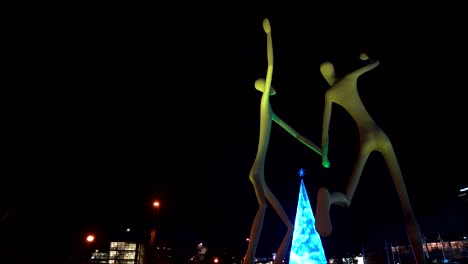 Holiday-lights-show-on-a-fake-Christmas-tree-in-Denver-downtown