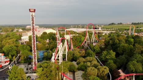 Amusement-Park-rides-in-Pennsylvania,-aerial-drone-view