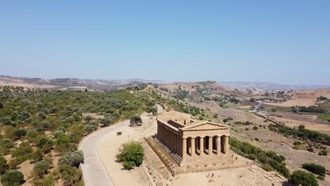 Templo-De-La-Concordia,-Agrigento-Sicilia-Italia,-Vista-Aérea