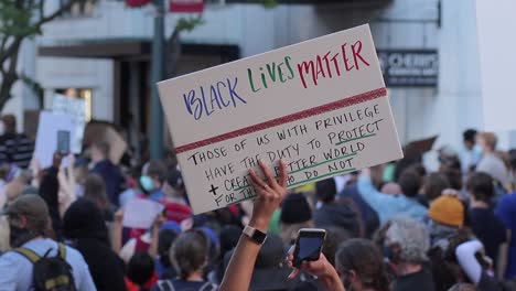 Black-Lives-Matter-placard-raised-above-crowd-mentions-privilege