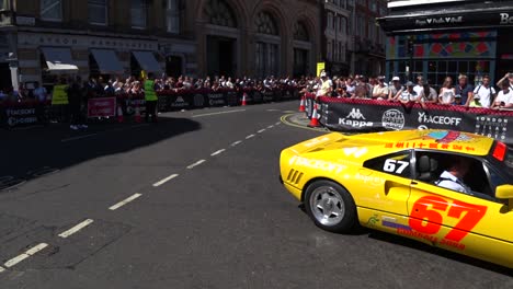 Luxury-yellow-cars-driving-on-the-London-road-during-beautiful-weather-in-London