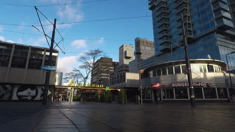 Shops-in-the-busiest-shopping-street-in-Rotterdam,-the-Lijnbaan,-are-closed-due-to-lockdown-during-corona-pandemic