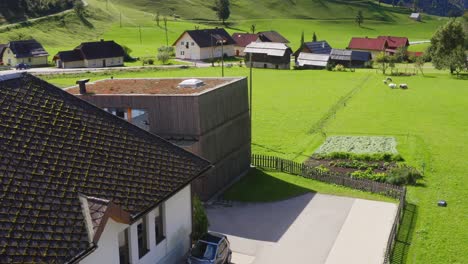 Aerial-View-Of-Alpine-Resort-Building-Roof-During-Sunny-Day-In-Zell,-Austria