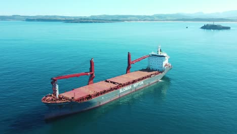 Beautiful-empty-container-ship-near-Santander,-Cantabria-shore