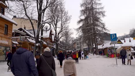 Muchas-Casas-De-Madera-En-La-Ciudad-De-La-Estación-De-Esquí-De-Invierno-De-Zakopane,-Polonia-Durante-El-Invierno