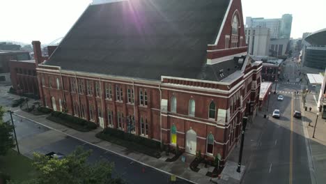 high-aerial-tilt-down-ryman-auditorium-in-nashville-tennessee