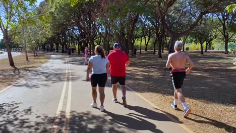 Caminantes-Y-Corredores-En-Una-De-Las-Calles-Del-Parque-Urbano-De-Brasilia-Disfrutan-De-Un-Día-Soleado-Rodeado-De-Naturaleza