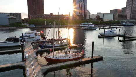 Boats-docked-in-America-city-fly-USA-and-gay-pride-flags