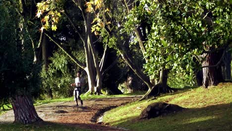 In-Der-Abenddämmerung-Läuft-Ein-Junger-Mann-Durch-Einen-Park