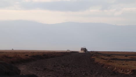 Landkreuzer-Fahren-Auf-Einer-Ngorongoro-Safari-In-Tansania-In-Die-Ferne