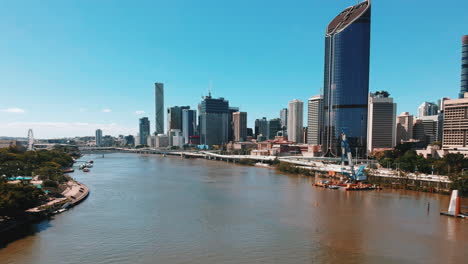 4K-Drone-hyperlapse-of-Brisbane-city-skyline,-Queensland-Australia