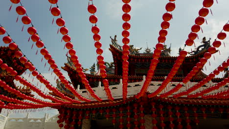 Colourful-Chinese-paper-lanterns-hanging-in-the-courtyard-of-Thean-Hou-Temple,-Kuala-Lumpur,-Malaysia