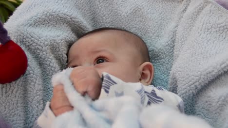 cute-tree-months-old-shy-smile-while-sitting-in-baby-bouncer