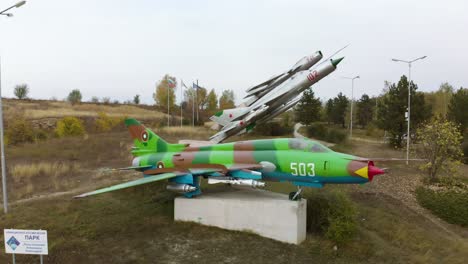 Aerial-panning-shot-of-airplane-fighters-museum