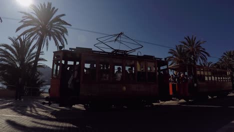 Old-wooden-train-passing-in-Soller-in-Palma-de-Mallorca