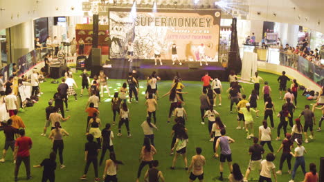 La-Gente-Hace-Ejercicio-Mientras-Baila-Viendo-Entrenadores-De-Fitness