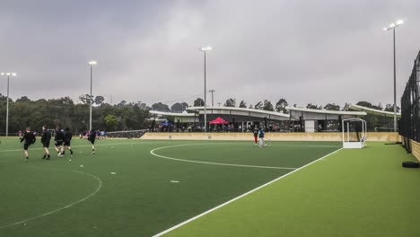 Timelapse-at-of-a-Brunswick-team-warming-up-before-a-men's-premier-league-field-hockey-match-at-Elgar-Park