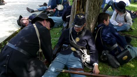 Reconstrucción-De-La-Batalla-De-La-Guerra-Civil-En-La-Aldea-De-Ohio-En-El-Centro-De-Historia-De-Ohio