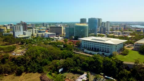 Drone-footage-flying-straight-up-while-camera-pans-down-showing-the-iconic-Northern-Territory-Parliament-House