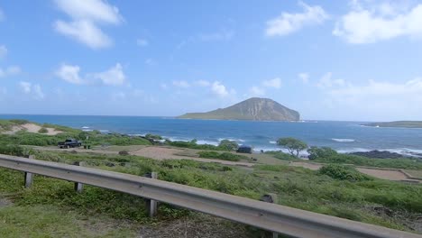 Filming-while-driving-beside-coastline-of-Oahu-island-at-Hawaii