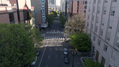 Historic-aerial-footage-revealing-Arlene-Schnitzer-Concert-Hall-with-empty-streets-due-to-COVID-19