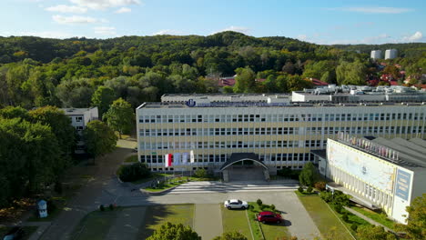 Faculty-Of-Economics-Building-At-The-University-Of-Gdansk-In-Poland---aerial-drone