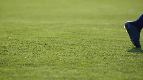 Resting-soccer-ball-getting-kicked,-slow-motion,-close-up