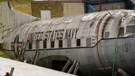 Wreck-of-United-States-Navy-plane-in-Iceland-airfield,-zoom-out-view