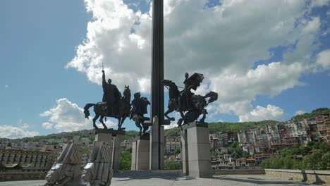 Slow-moving-clouds-over-Veliko-Tarnovo's-impressive-monument-to-Tsar-asen-dynasty