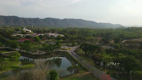 Mountains-and-a-community-university,-Muak-Klek,-Saraburi,-Thailand