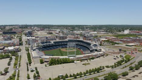 Aerial-Establishing-Shot-of-TD-Ameritrade-Park,-Home-of-the-NCAA-Men's-College-World-Series-Tournament-and-the-Creighton-University-Bluejays