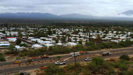 City-crew-fixes-pylon-damaged-by-tornado-in-Green-Valley,-Arizona