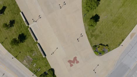 Vista-Aérea-De-Arriba-Hacia-Abajo-De-Mizzou-Arena,-Baloncesto-De-La-Universidad-De-Missouri